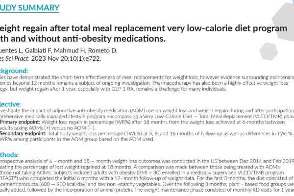 Weight regain after total meal replacement very low-calorie diet program with and without anti-obesity medications