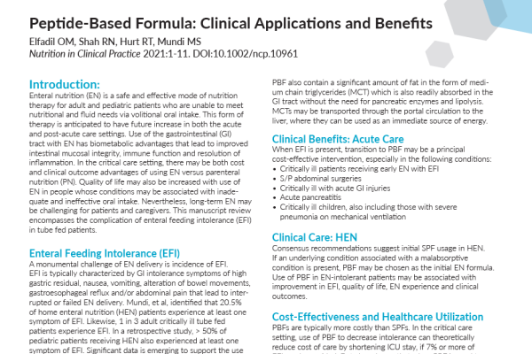 Peptide-Based Formula: Clinical Applications and Benefits